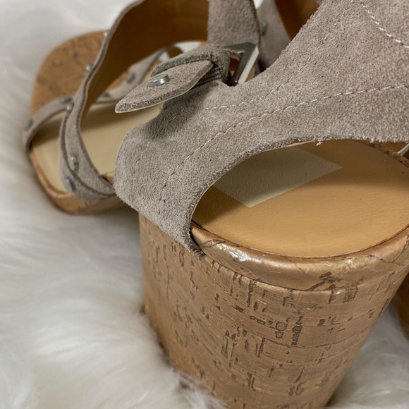 NWOB Dolce Vita Suede Strapy Cork Heels & Metal Stud Details - Picture 6 of 9